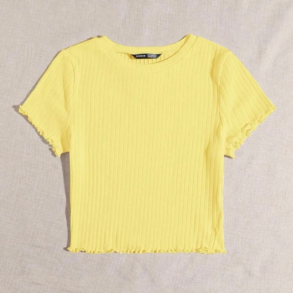 Yellow Ribbed Cropped Tee